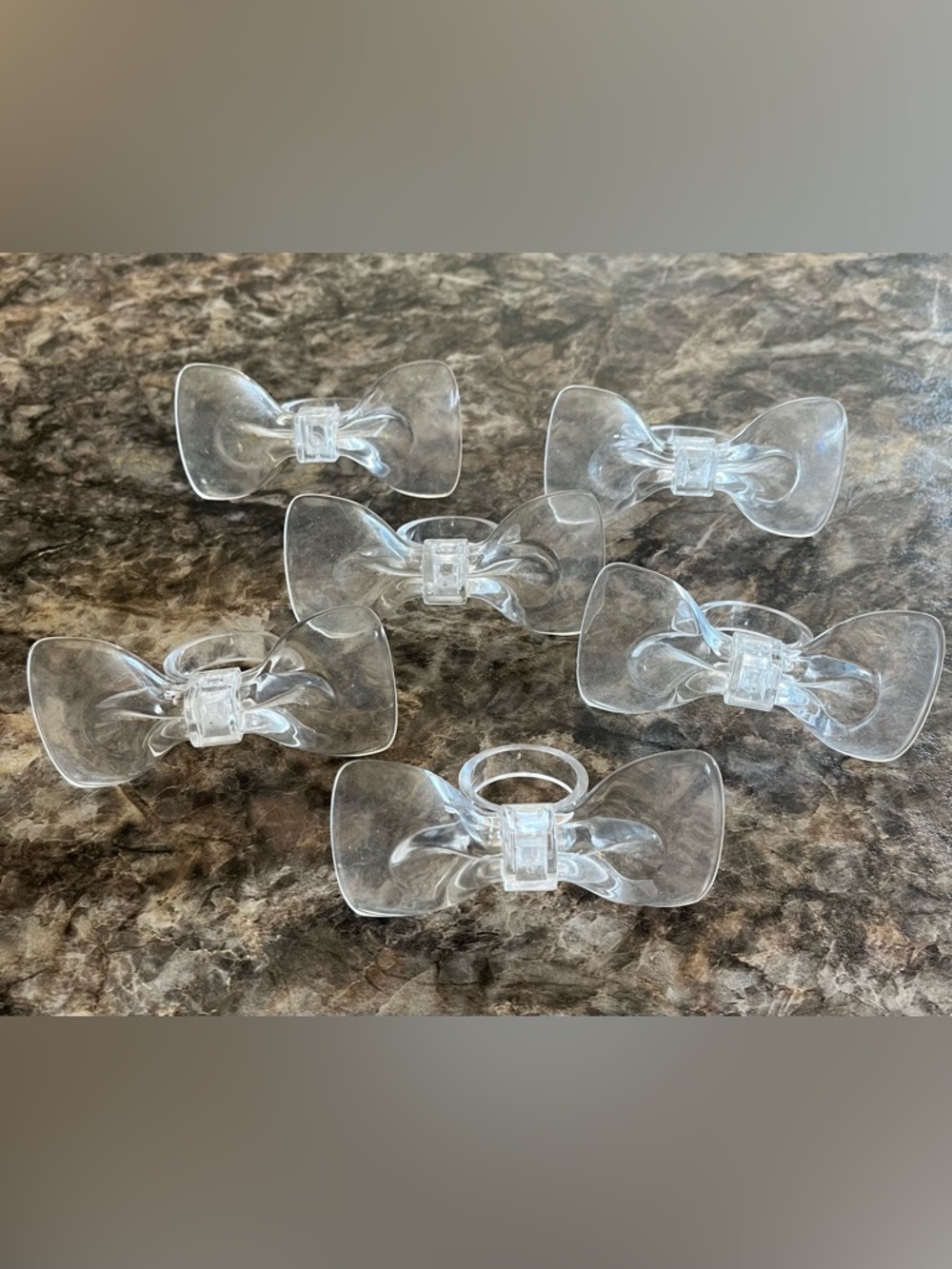 Clear Bow Napkin Rings — Set of 6